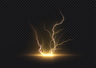 A bright yellow vector lightning bolt with branching arcs and a vibrant glow for a dark background. An energetic effect for overlays, visuals, and sci-fi-themed interfaces. © Valeriia