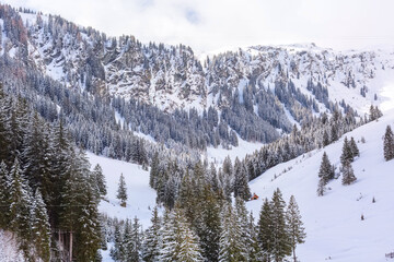 Panoramic winter Alps mountain landscape