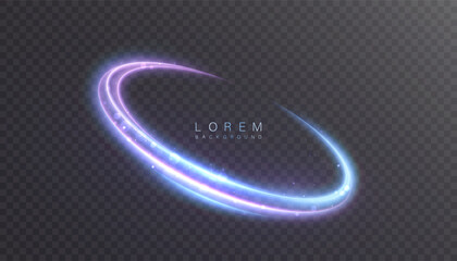 A glowing circular energy ring with purple-blue trails and neon glow on a transparent background. The vibrant circular trail is perfect for HUD frames, backlighting, and accents in dynamic designs.