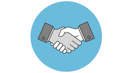 Two hands shake in agreement over a blue background.