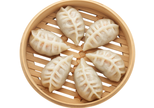 Isolated Chinese dumplings in bamboo steamer, Asian cuisine, close-up, delicious appetizer