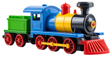 colorful toy steam locomotive isolated on white background
