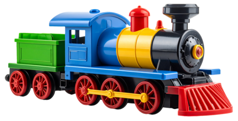 colorful toy steam locomotive isolated on white background