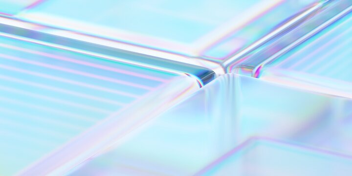 Abstract iridescent glass surface, geometric background design, 3d render