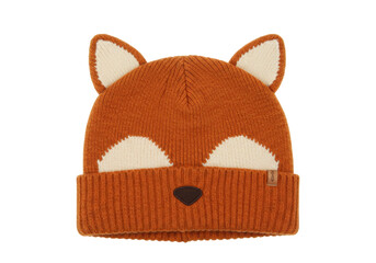 Obraz premium Isolated knitted fox hat, stylish headwear for fall and winter warmth, kids clothing item