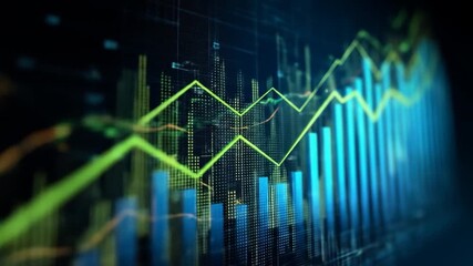A vibrant digital representation of fluctuating financial data, showcasing various graphs and charts against a dark background, ideal for illustrating market trends and analytics - Powered by Adobe