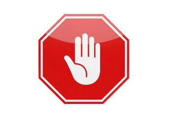 Isolated octagon red hand stop sign, prohibition symbol, warning traffic, safety caution
