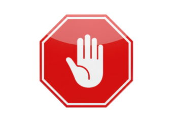 Isolated octagon red hand stop sign, prohibition symbol, warning traffic, safety caution