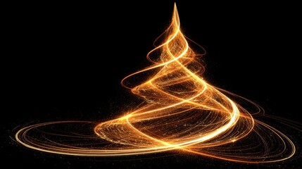 Glowing Spiral Christmas Tree Design with Bright Golden Light Trails