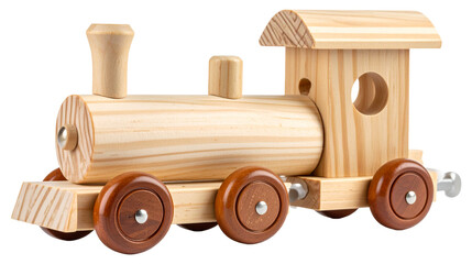 wooden toy locomotive train isolated on white background