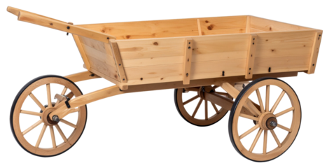 empty old wooden pushcart with three wheels isolated on white background