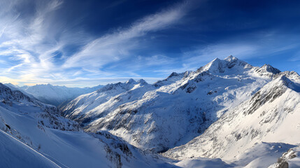 Mountain view above clouds flowers and blooming bushes at sunset sunbeams. Calm close-up beautiful landscape, screensaver background, Beautiful panorama. Summer vacation, holiday, amazing nature.
