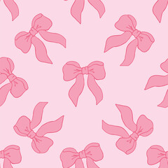 Seamless pattern with a coquette bow on a delicate pink background, charming vintage design