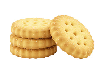 Isolated Stacked round crackers, cookies, biscuits snacks with holes, golden and sweet treat