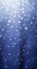 Obraz premium Scattered snowflake with a soft focus on a dark blue gradient backdrop, embodying winter, purity, and the ethereal essence of frosty weather