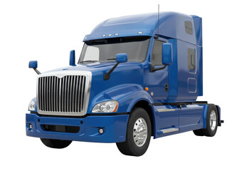 Isolated long-haul blue semi-truck with a high-roof sleeper cab and modern styling