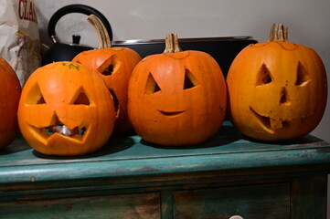 Carved Halloween Pumking on the table