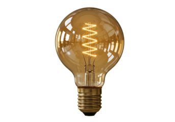 Isolated vintage incandescent Edison light bulb emitting warm light, retro lighting fixture