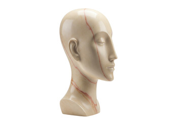 Isolated mannequin head sculpture art showcasing pale stone texture in a beauty display