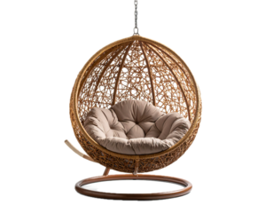 Wicker rattan hanging chair isolated.