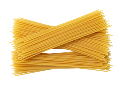Isolated heap of dry uncooked spaghetti ready to be cooked for making pasta dishes