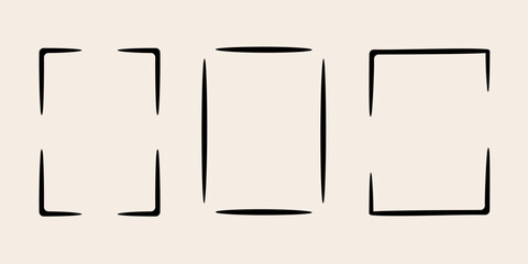 Rectangular doodle frame stamp set, hand-drawn original creative engagement monograms. Edgings and cadres with graphic elements, design photo decoration greeting elements. Isolated. Vector