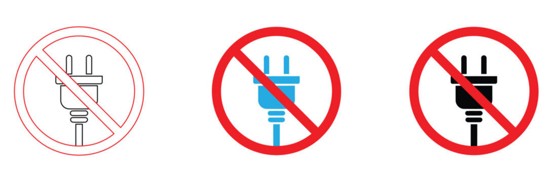 No power cords allowed warning sign for safety protocol,No electric power sign vector, a clear symbol for power outage,Ideal for warning signs, maintenance alerts,editable stroke icons,