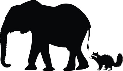Fototapeta premium Elephant and Raccoon Silhouette Vector Illustration