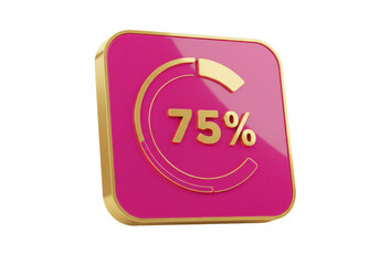 Isolated Pink Percentage Illustration, Seventy-Five Percent Icon with Gold, Graphic