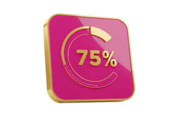 Isolated Pink Percentage Illustration, Seventy-Five Percent Icon with Gold, Graphic
