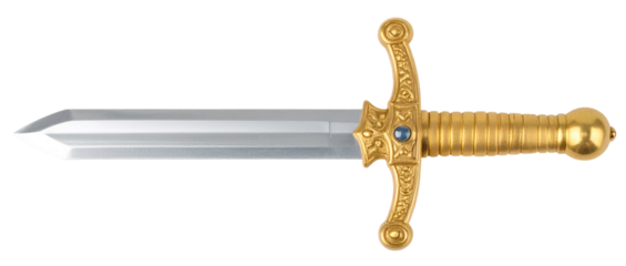 plastic sword toy with gold handle isolated on white background