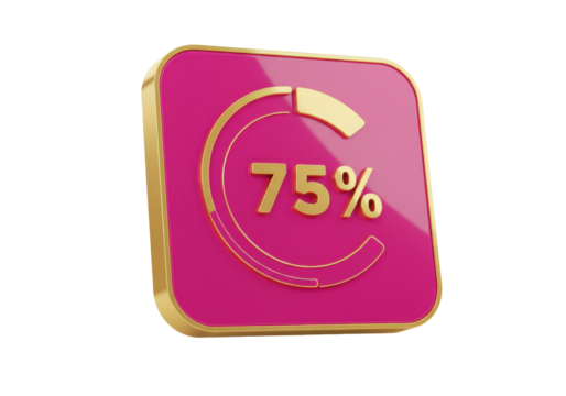 Isolated Pink Percentage Illustration, Seventy-Five Percent Icon with Gold, Graphic - Powered by Adobe