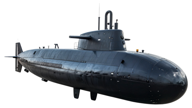 black submarine military ship isolated on white background