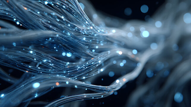 Futuristic circuit board wires in light blue on dark navy technology background. Artificial Intelligence banner concept. Abstract AI tech bg. Digital line pattern.