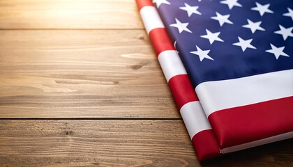 American Flag on Wooden Surface for Patriotism.