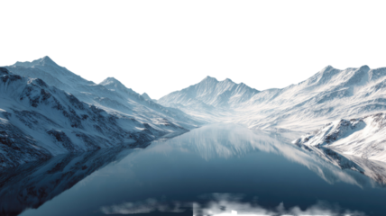 White snowy mountain peaks under a blue sky, an