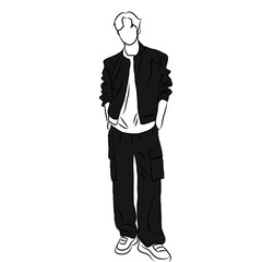 
Man in Black Jacket and Cargo Pants
