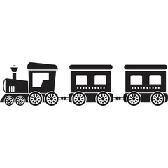 Black Silhouette Of A Vintage Steam Train With Two Passenger Cars On A White Background Isolated Vector Illustration