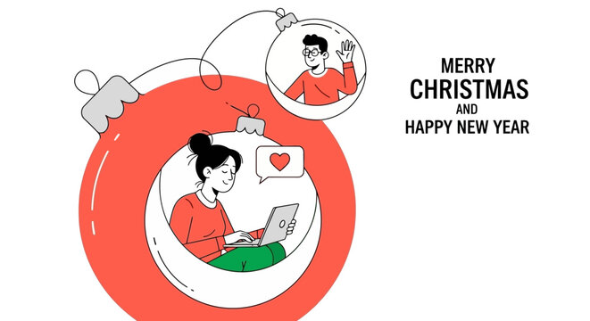 Festive Online Connection A Modern Christmas Greeting Illustration