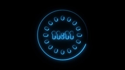 Neon blue digital clock 1111 glowing on black background with circular markers abstract futuristic technology concept - Powered by Adobe
