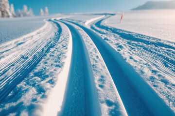 Snow tracks in a winter landscape