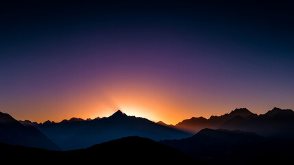 Fototapeta premium Mountain view above clouds flowers and blooming bushes at sunset sunbeams. Calm close-up beautiful landscape, screensaver background, Beautiful panorama. Summer vacation, holiday, amazing nature.