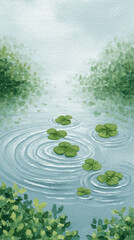 A Serene Water Lily Pond: Embrace Nature's Beauty in a Tranquil Landscape filled with Lush Greenery and Gentle Ripples Reflecting a Peaceful Atmosphere