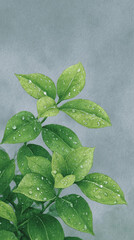 Explore the Serenity of Lush Green Leaves with Dewdrops: A Refreshing Touch of Nature in Your Space