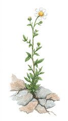 A Symbol of Resilience: A Delicate Flower Defying Odds as it Grows Through Cracks in the Concrete in This Beautiful Botanical Illustration