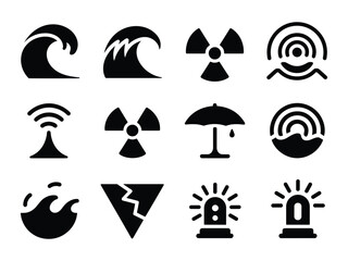 Set of natural disaster and warning icons