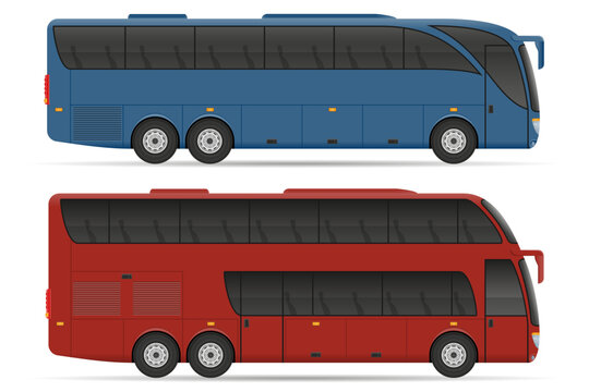 long distance passenger bus vector illustration isolated object icons
