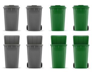 plastic recycling bin trash bucket container vector illustration isolated object icons