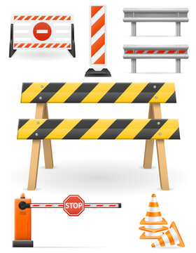 road barriers to restrict traffic transport vector illustration isolated object icons