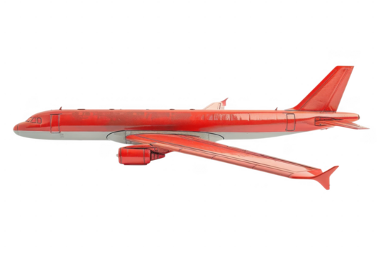 A red plane on black background on transparent background